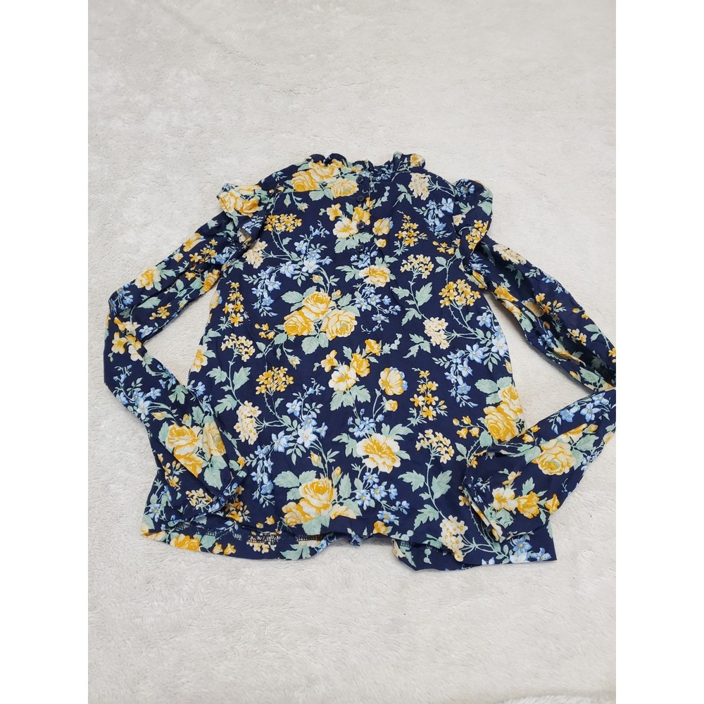 Janie and Jack Navy Blue Floral Smocked Long Sleeve Sleeve Top 8 Cottage Kidcore