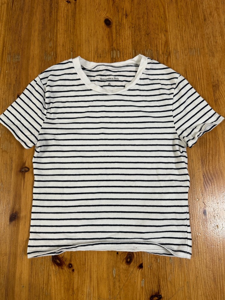 Abercrombie & Fitch Women Essential Baby Tee T-Shirt Striped white blue size XS