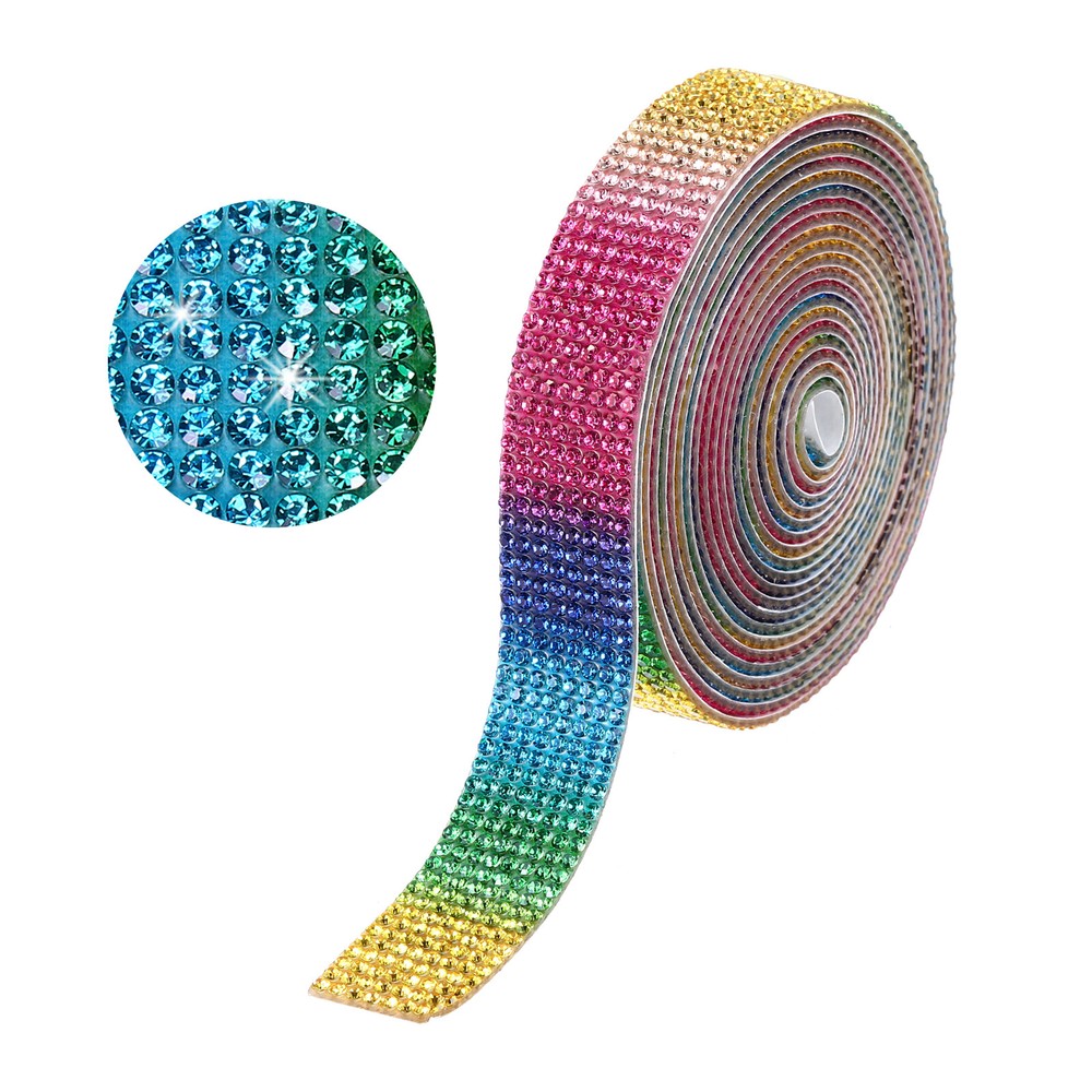 0.6 Inch Self Adhesive Rhinestone Strips 3 Yard for Crafts,Multicolored