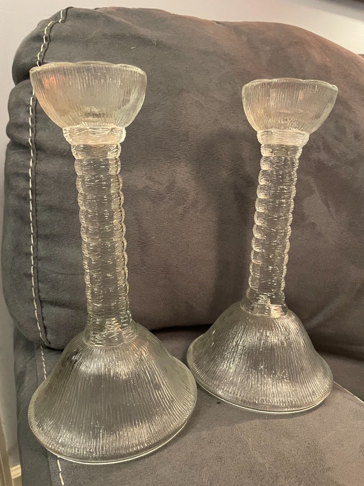 2 pair vintage glass candle holders heavy 1960's 9
