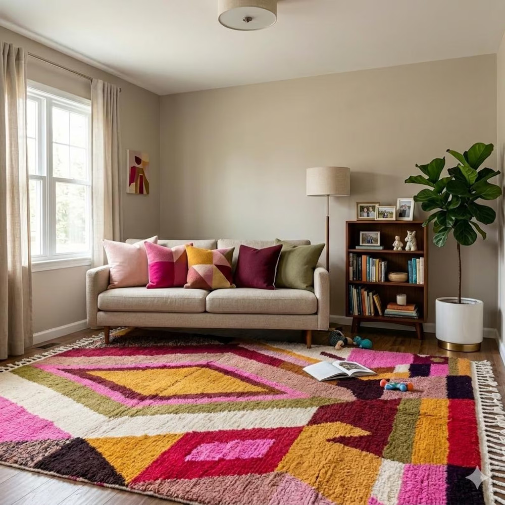 handmade  moroccan wool rug for livivng room bedroom etc