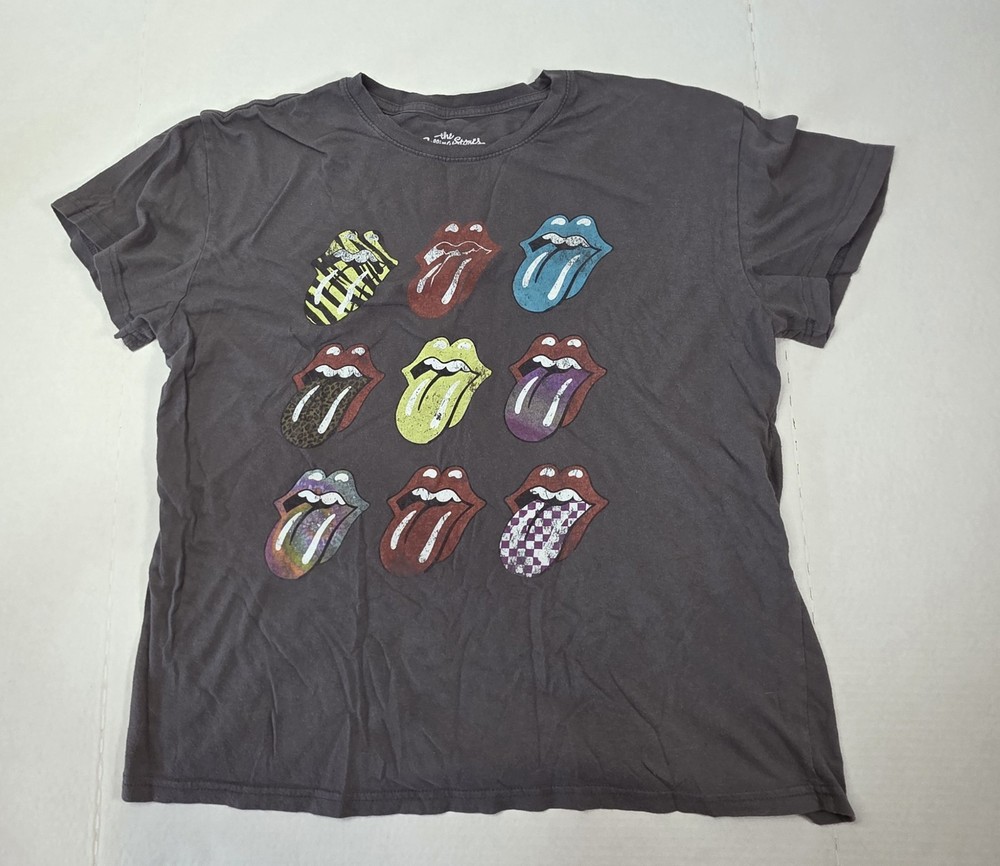 The Rolling Stones XL Graphic T Shirt Gray Multicolor Tongue Logo Band Tee