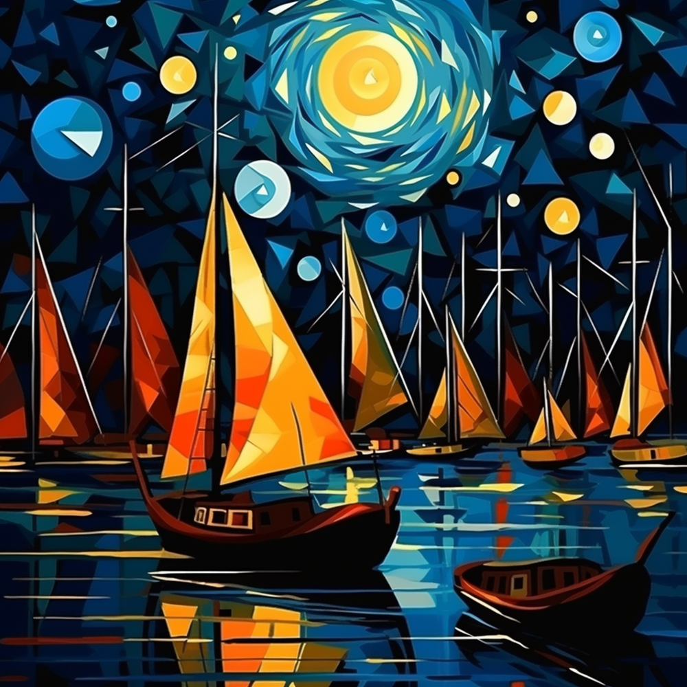 Shanghai coast ocean view with boats - 24in(H)*24in(L) Wall Art Print