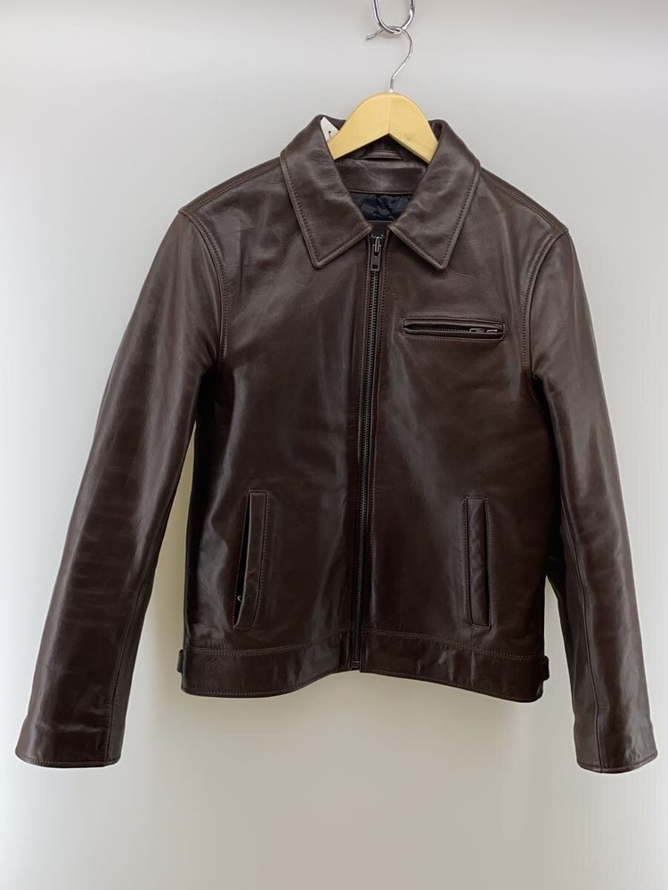 Liugoo Genuine Cowhide Leather Jacket Blouson Brown Men's Style CW22-R-1 1306