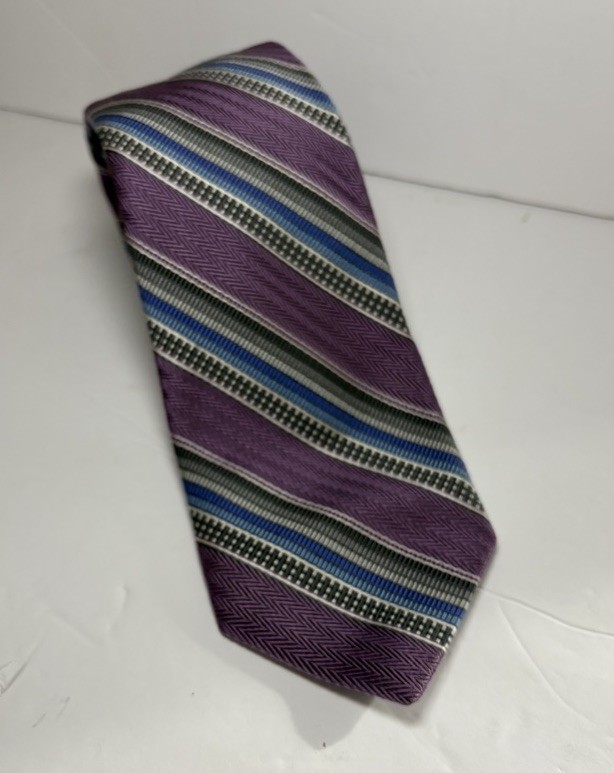 Robert Talbot Best of Class Nordstrom Purple Silver Striped Tie Handmade USA