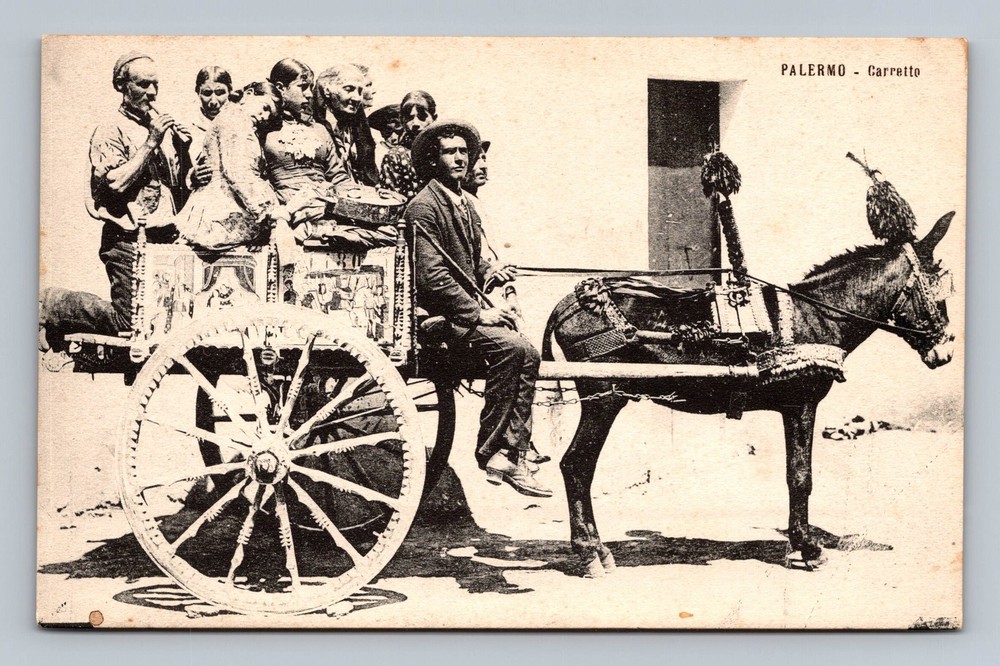 Italy- Palermo Cart & Donkey Standard Postal PC Old Card View Vintage Postcard