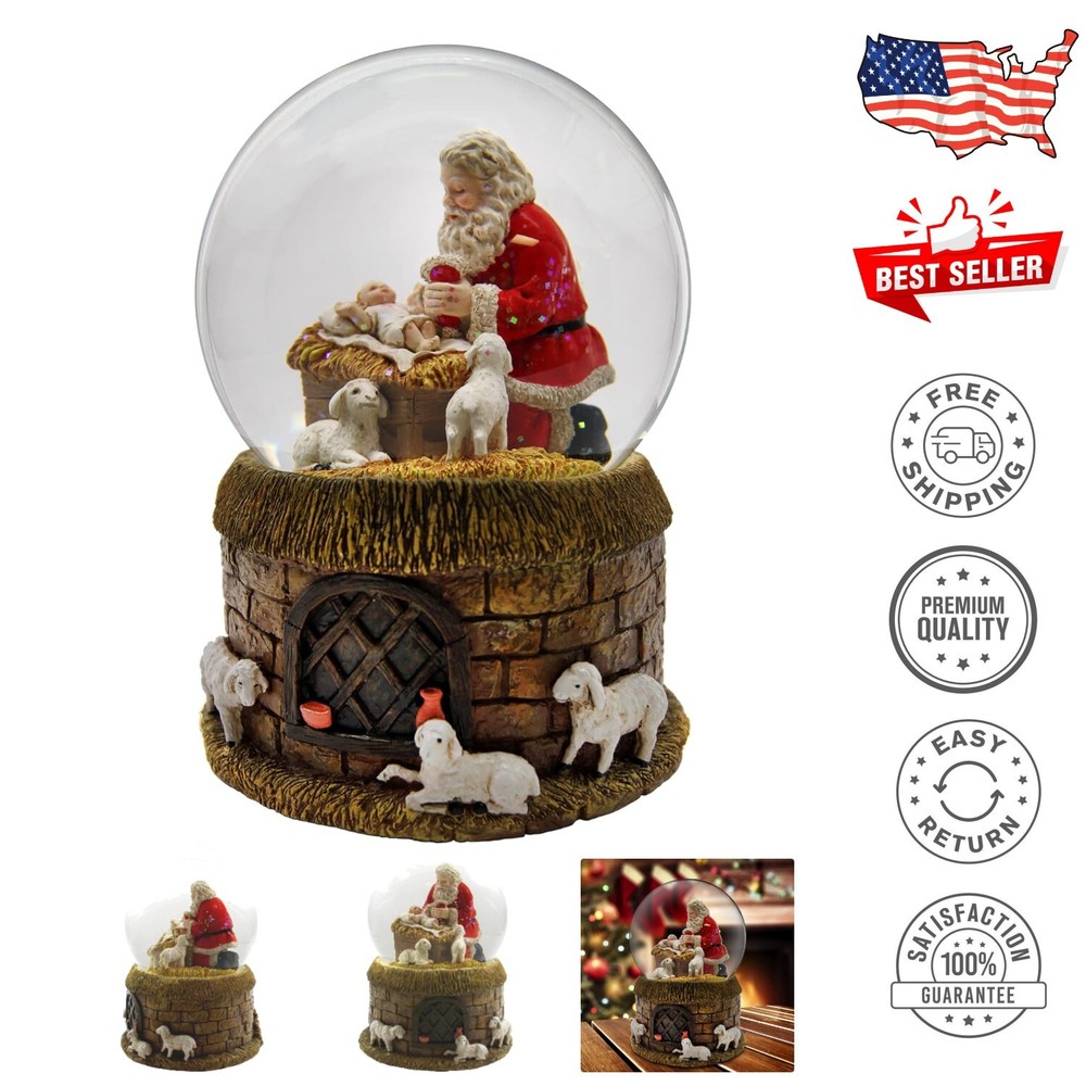 Classic Christmas Water Globe with Santa and Baby - Glittering Holiday Accent-image