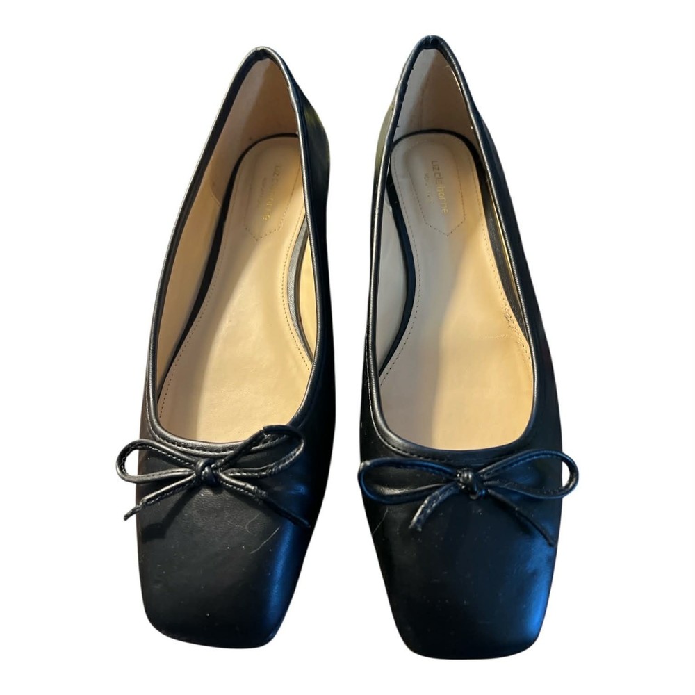 LIZ CLAIBORNE Square Toe Flats Shoes Memory Foam 10M Black Bow Preppy Coquette