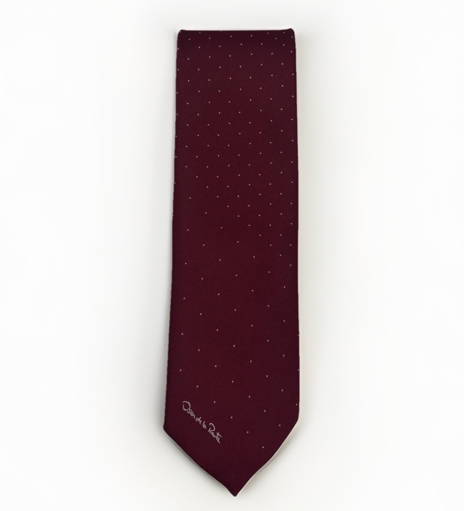 Oscar de la Renta Men's Silk + Poly Tie Necktie Burgundy White Dots 54