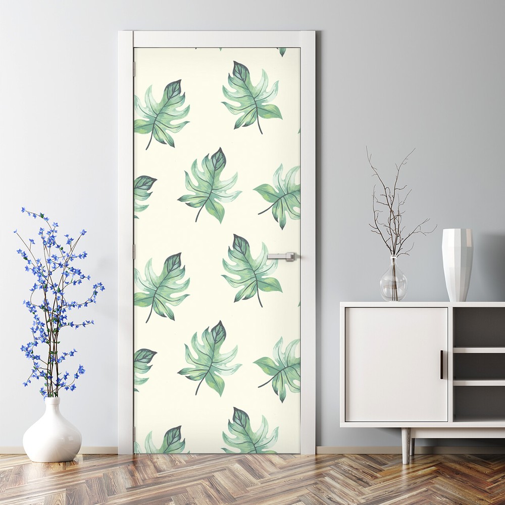 Bubble Free Door sticker Tropical Leaves Tropical Wall Covering Exotic Leaves