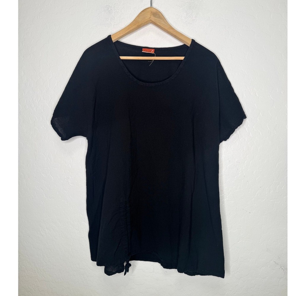 Oh My Gauze! Ana Tunic Blouse Women Size 3 Cinched Cotton Lagenlook Light Black