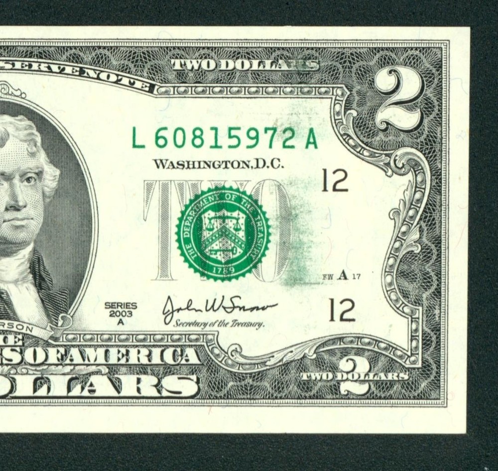 ((ERROR - INK SMEAR)) $2 2003 (CHOICE AU) FEDERAL RESERVE NOTE (2nd of 2 consec)