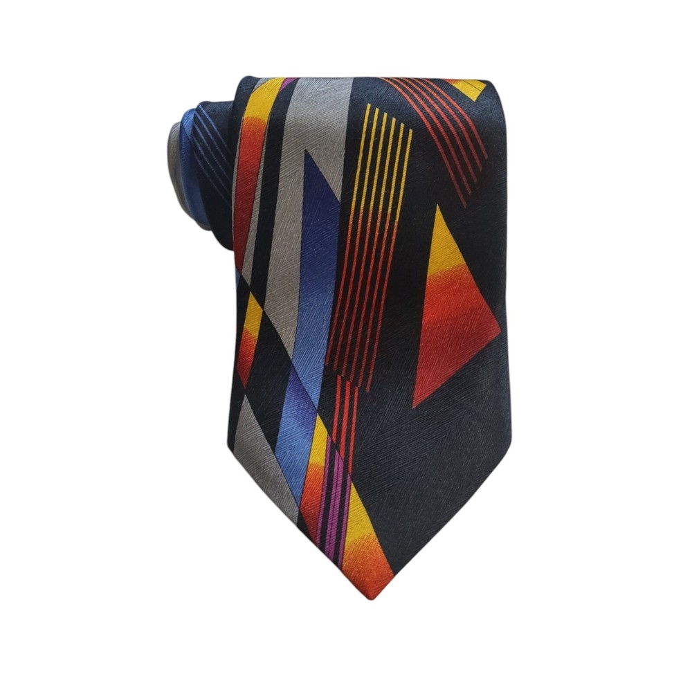 Oleg Cassini Tie 100% Silk Abstract Geometric Multicolor Handmade Necktie