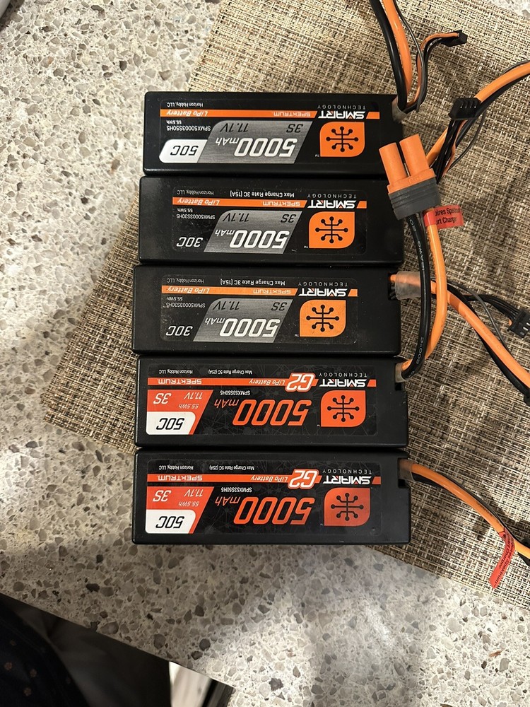 5x Great! Spektrum SPMX50003S100H5 5000mah 3s 50C Smart Hardcase LiPo Batteries