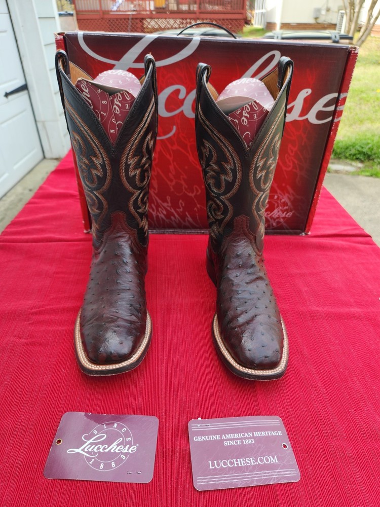 Lucchese Full Quill Ostrich Cowboy Boots Men 8.5D Excellent Condition