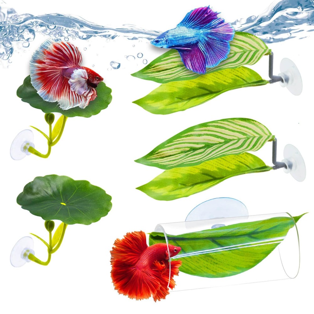 5Pcs Betta Hammock Set, Plastic Adjustable Betta Leaf Hammock with Suction Cup &