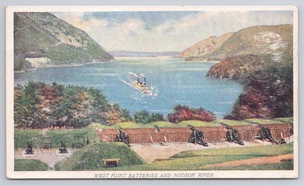 West Point Hudson River Batteries Steamboat Prudential Postcard