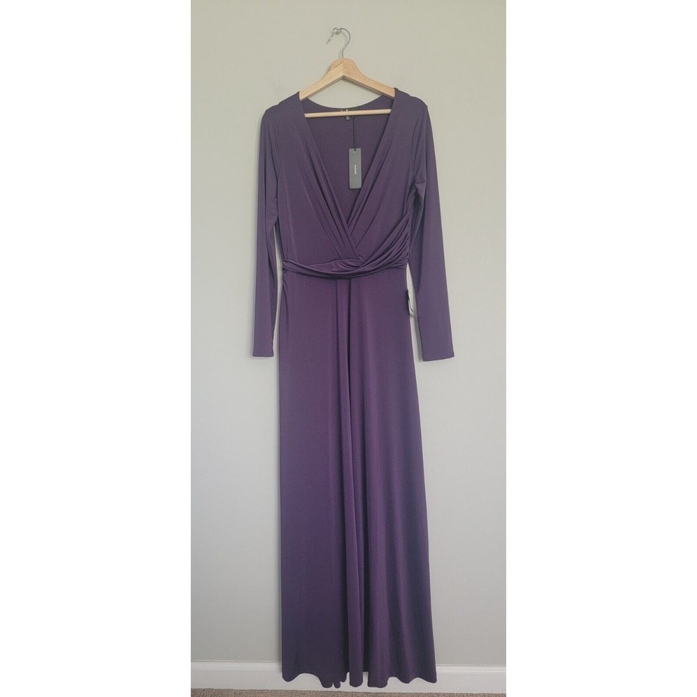 NWT Lulus Maxi Dress XL Faux Wrap V Neck Long Sleeve Lined Formal Purple