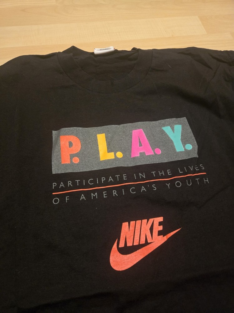 Vintage Nike Play T-Shirt Mens XLarge Black 90s Made In USA Single Stitch