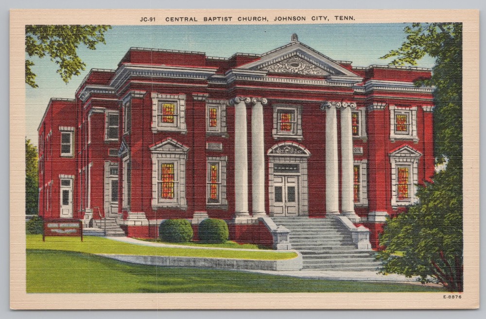 Johnson City Tennessee~Central Baptist Church~Linen Vintage Postcard