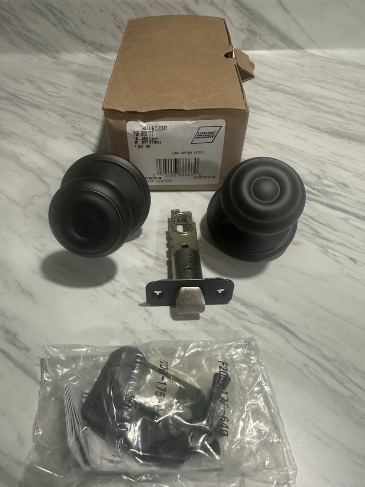 Schlage F10-GEO Georgian Passage Door Knob Set in Aged Bronze Finish