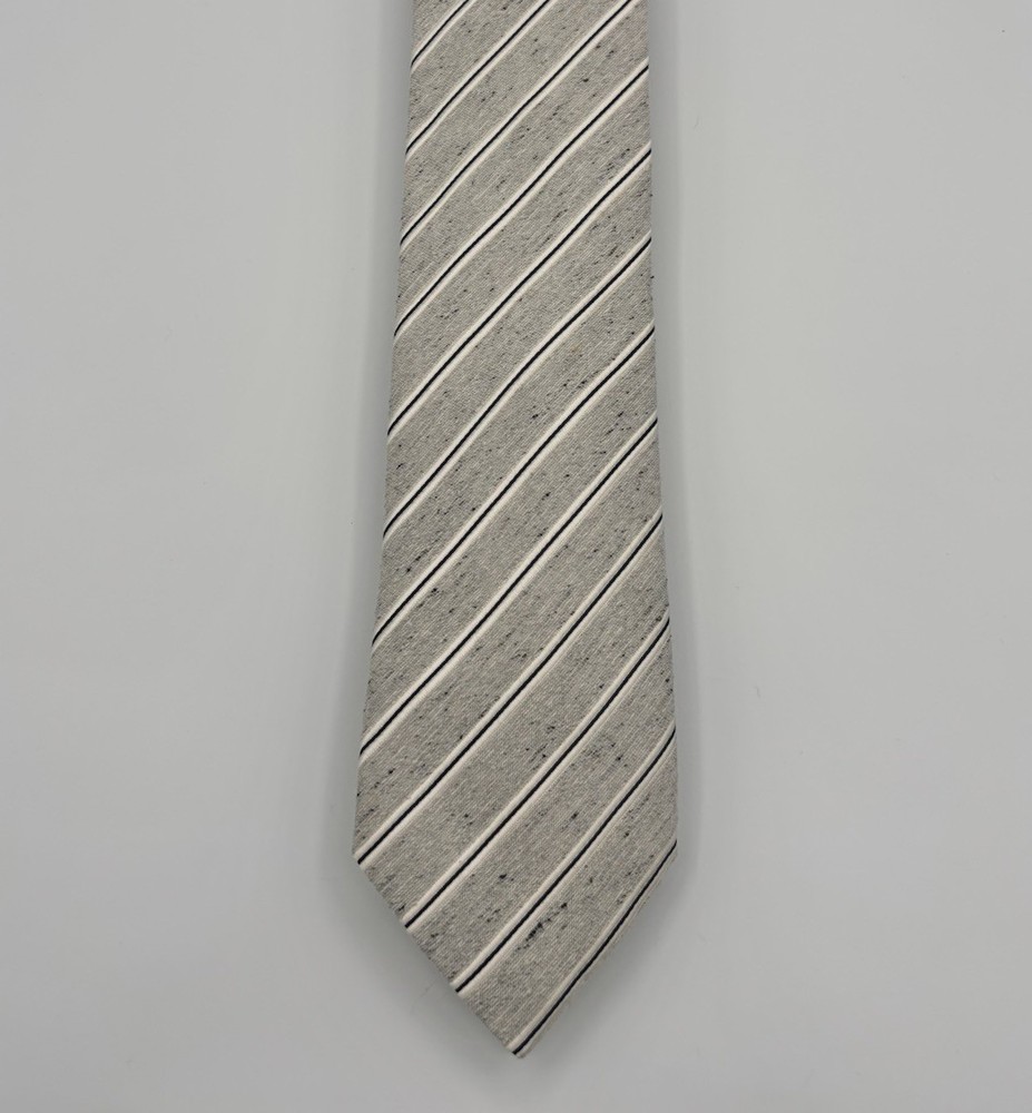 Brioni Luxury Shantung/Slub Silk Oatmeal Ivory Navy Striped Neck Tie 3.5”x60”