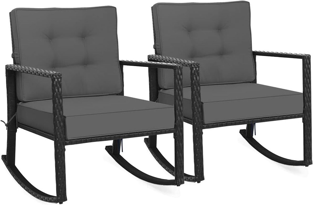 2-Piece Wicker Rocking Chair Set – Heavy-Duty Outdoor Rattan Glider Rocker  