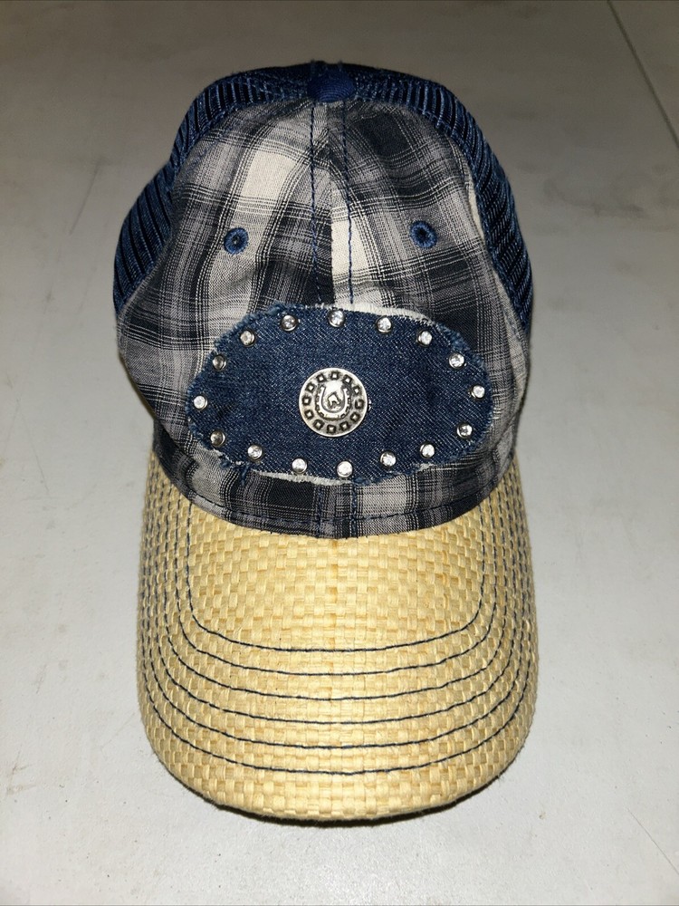 Bud Light Official Product Straw and Denim Plaid Trucker Cap, Adjustable Size