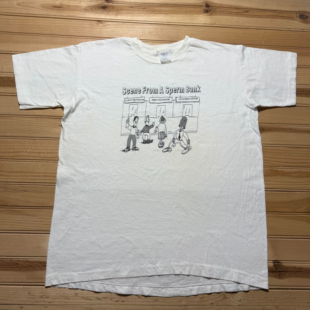 Vintage 90s Park Avenue Fertility Sperm Bank Graphic Cartoon Funny T-Shirt - XL