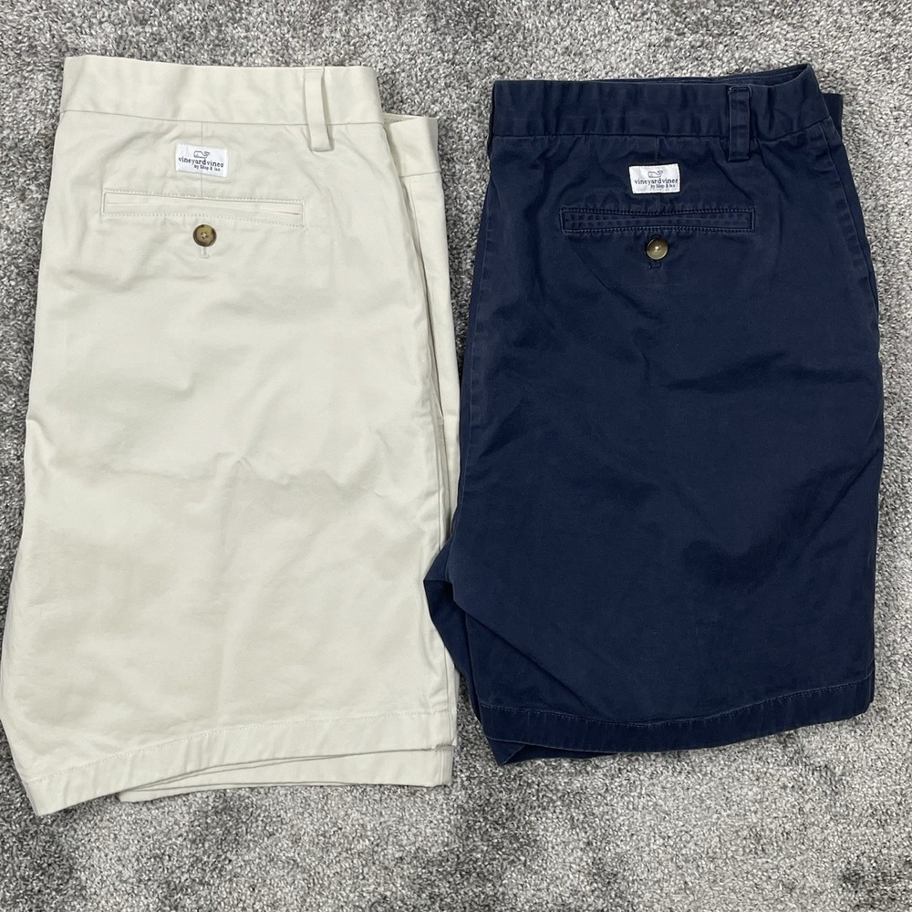 Lot of 2 Vineyard Vines Breaker Shorts Men's 38 Navy & Beige Chino