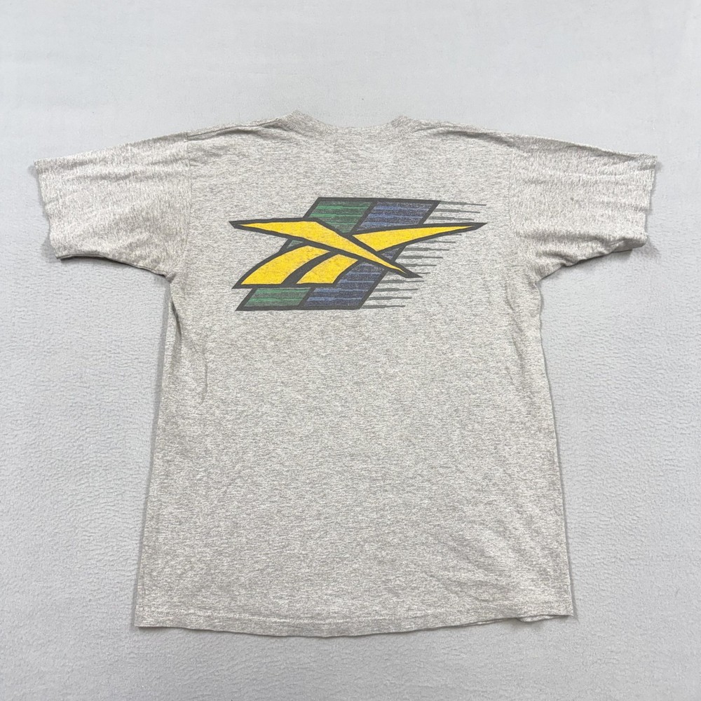 Vintage Reebok Shirt Mens Medium Gray Vector Logo Graphic Tee Back Print 90s