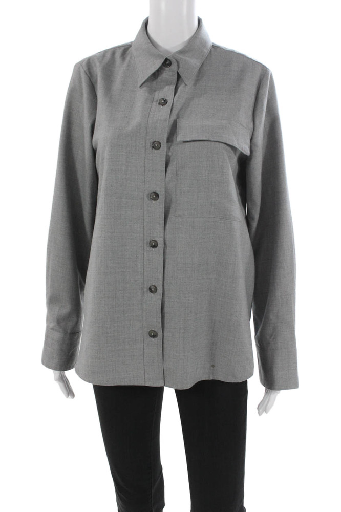 Banana Republic Women Wool Collared Button Up Long Sleeve Gray Top Size MFree Shipping in US $100+ Orders | $6.95 Orders Below