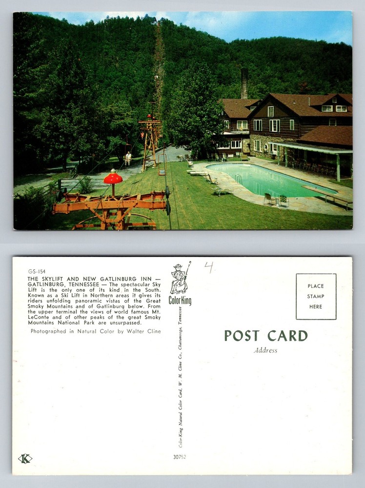 Gatlinburg, TN-Tennessee, Sky Lift and New Gatlinburg Inn Vintage Postcard