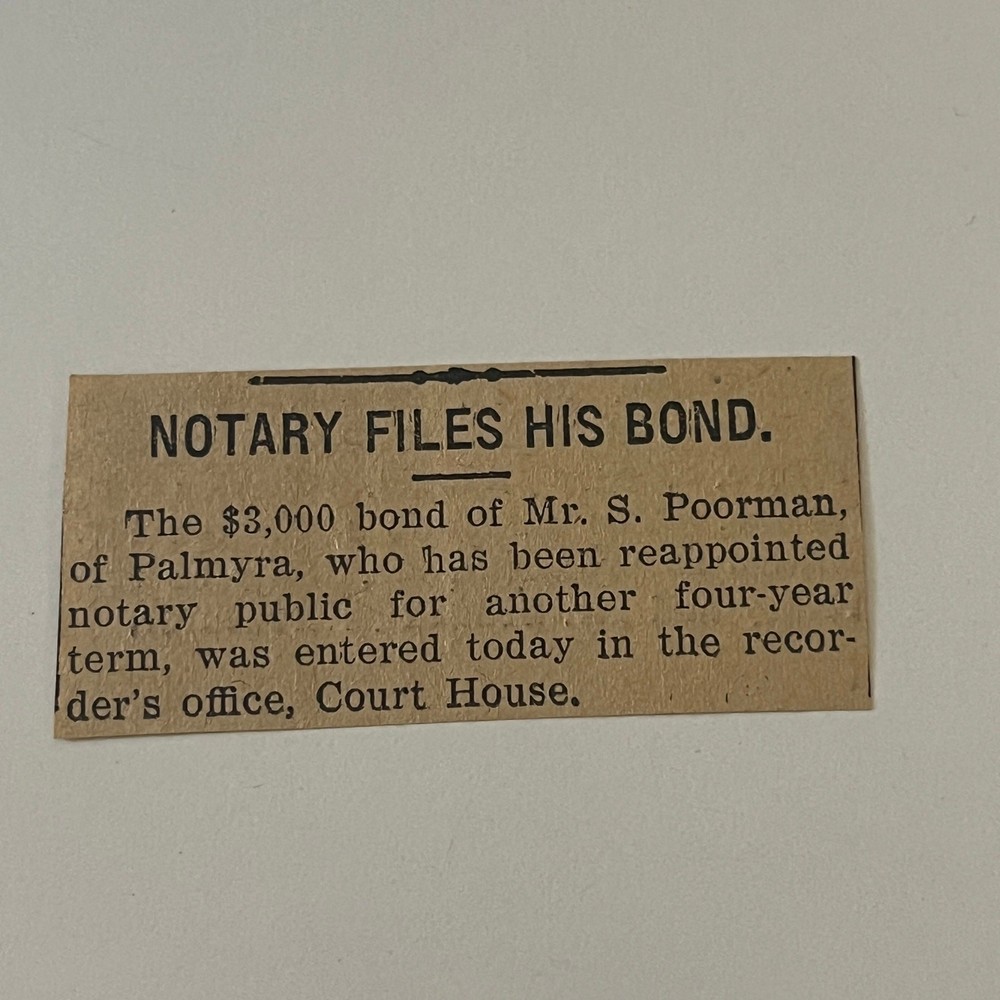 Notary Public Mr S Poorman Files His Bond 1907 Lebanon PA Clipping SAH6-S2