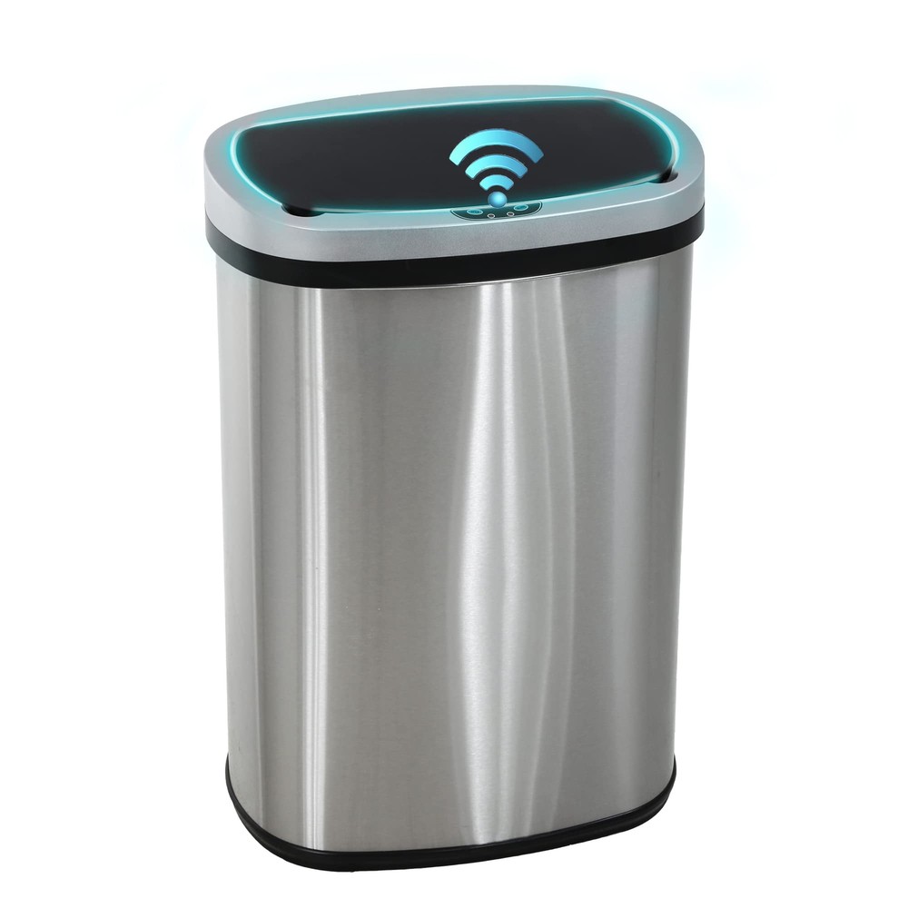 13 Gallon / 50 Liter Trash Can Stainless Steel Touchless Trash Bin Oval Shape...