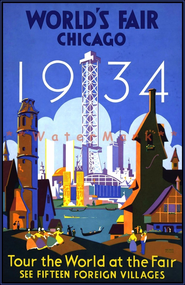 Chicago World's Fair 1934 Vintage Poster Print Retro Style Art Travel Decor