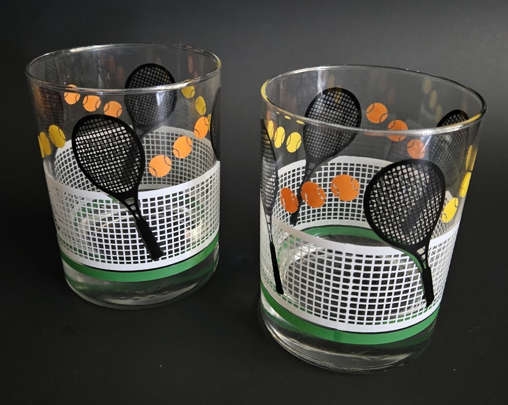 Tennis Themed Lowball Whiskey Glasses 12 Oz