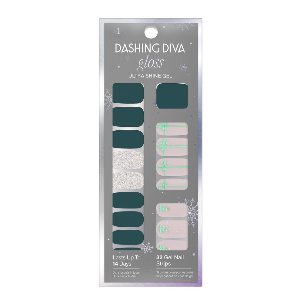 Dashing Diva Gloss Nail Strips Tree Skirt 32 UV-Free Chip-Resistant Wraps