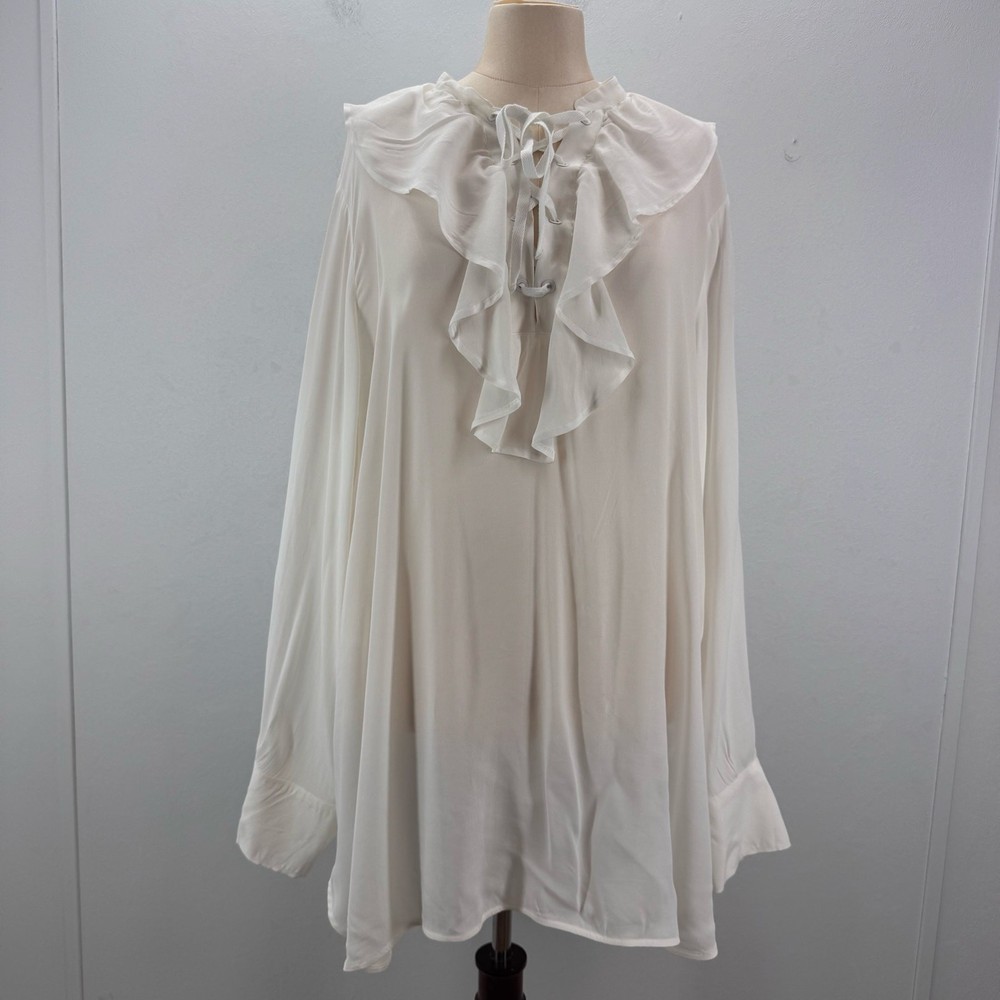 NWT Marina Rinaldi Flowy Ruffles Blouse White Plus 22 Fairy Casual Office Preppy