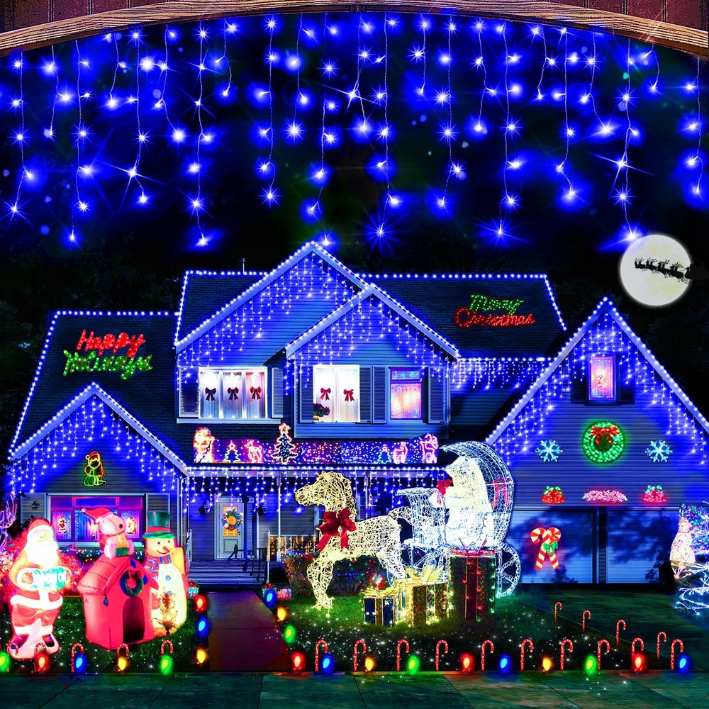 Christmas Lights Decorations Outdoor, 1600LED 164FT Curtain Fairy Lights 8 Mo...