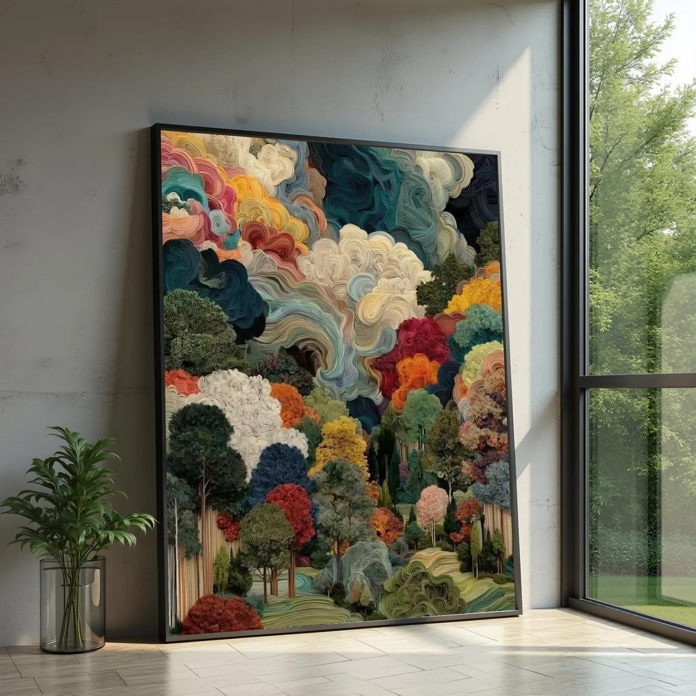 Abstract Swirl Forest – Colorful Trees Landscape Wall Art-image