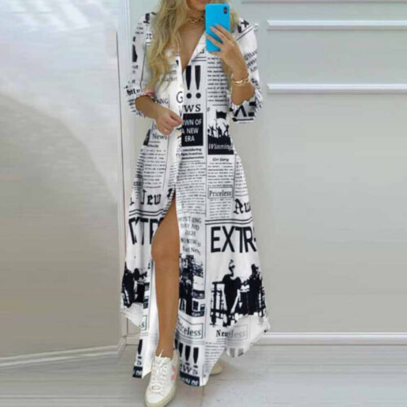 Women's Long Sleeve Button Down Long Maxi Shirt Dress Blouse Tops Sundress Plus