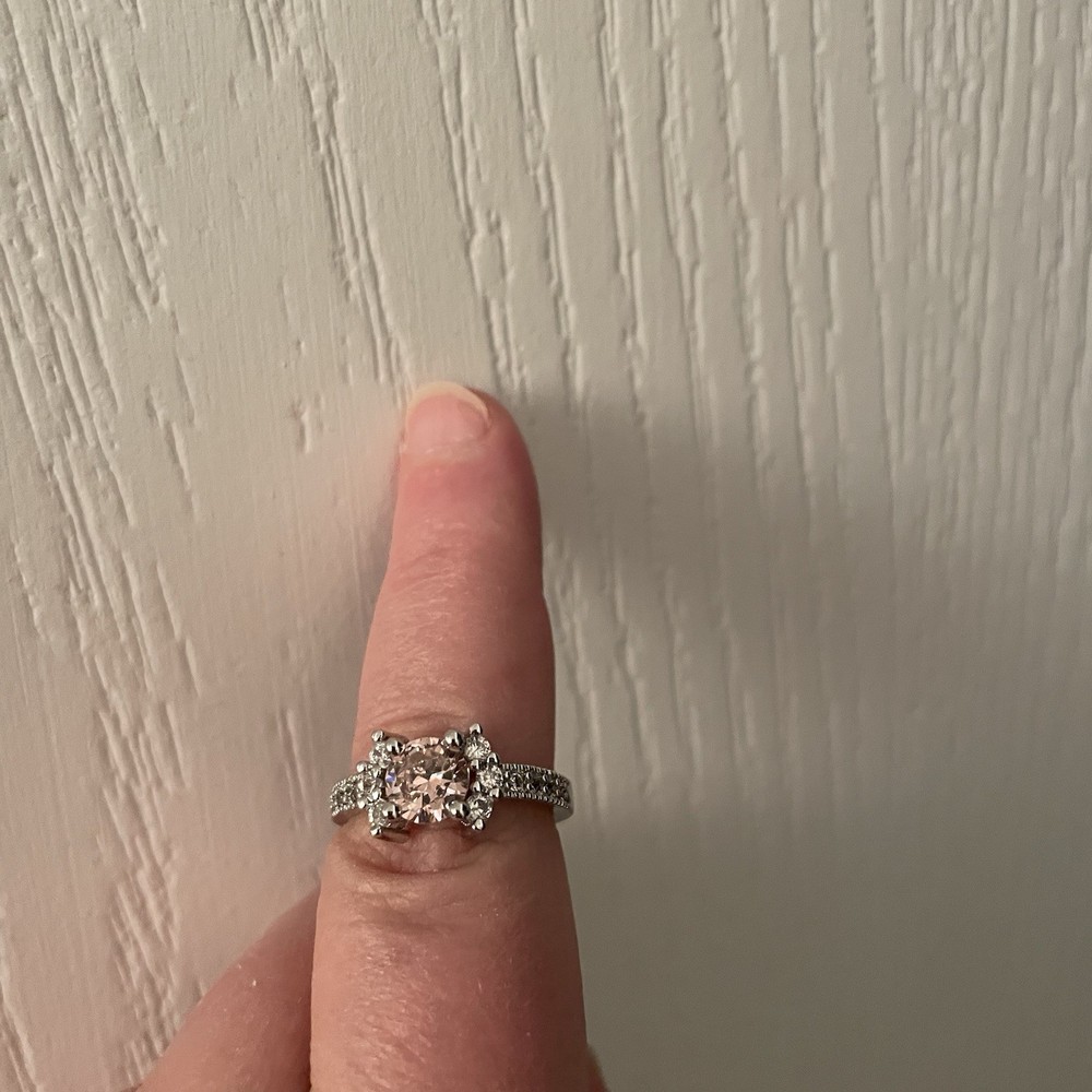 Silver Ring with Pink Gemstone and Clear Accents Size 7