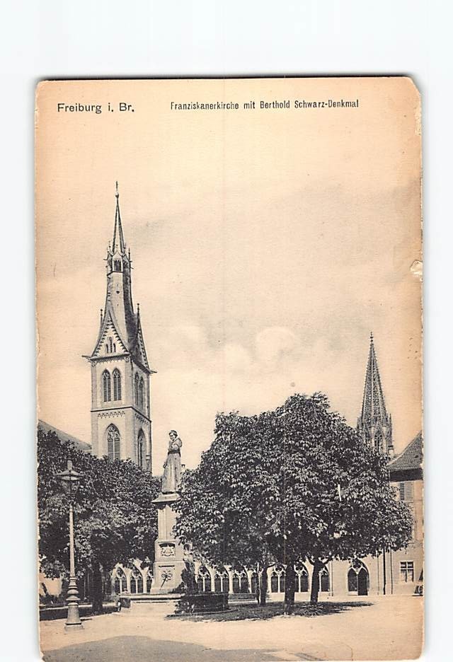 Postcard Freiburg i Breisgau Franziskanerkirche Berthold Schwarz-Denkmal Germany