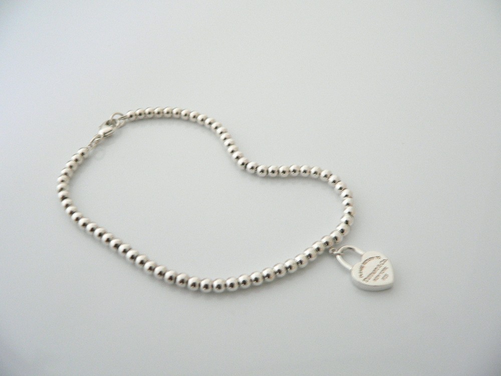 Tiffany & Co Return to Heart Padlock Mini Ball Bead Bracelet 7.2 Inch Gift Love