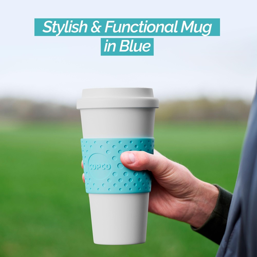 Acadia Double Wall Travel Mug with Non-Slip Sleeve 16oz Azure Blue-image
