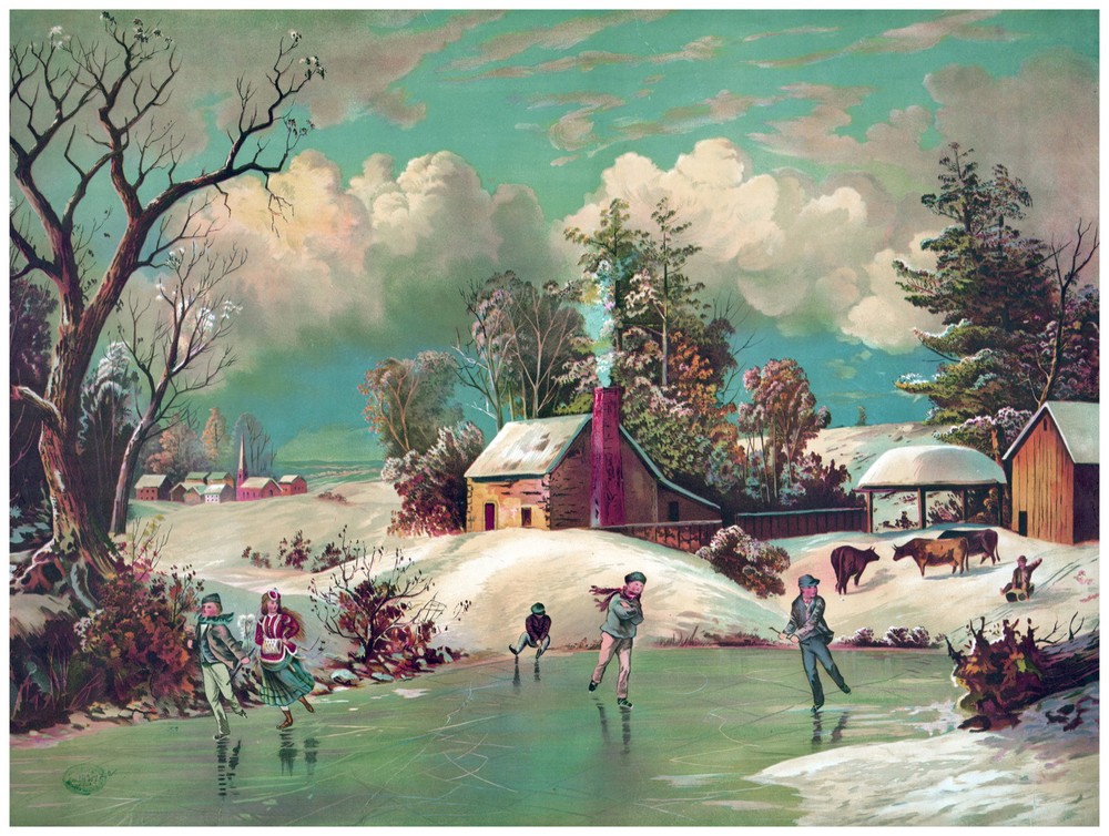 Decorative Poster.Victorian Art Design.Ice Skating winter.Home wall Design.1183