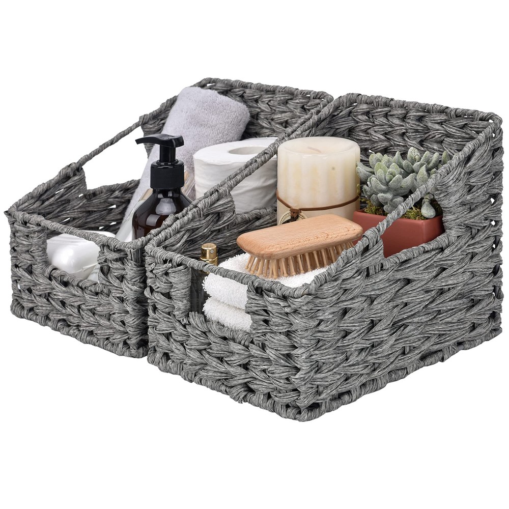 GRANNY SAYS Wicker Basket with Handles, Odorless Woven Trapezoid Basket Water...