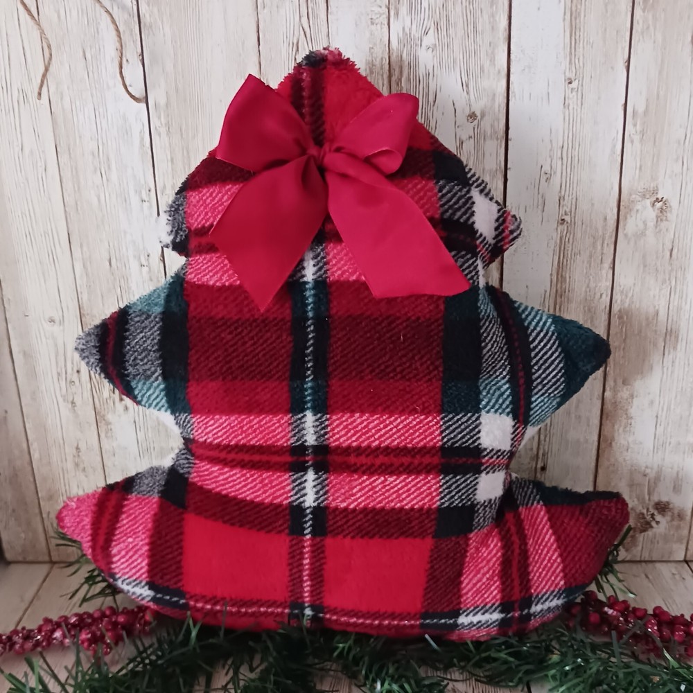 Christmas Tree Accent Decor Pillow/ Plush Plaid Fleece Fabric/ Basket Filler-image