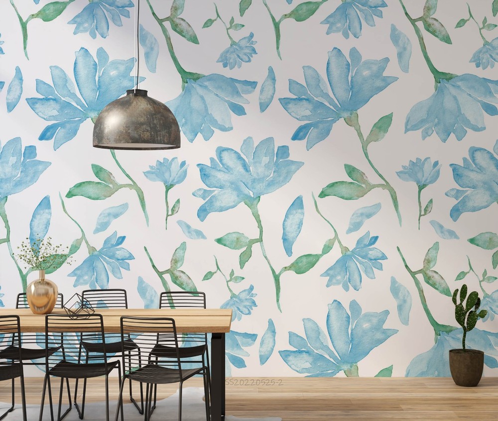 3D Blue Flowers Watercolor Pattern Wall Murals Wallpaper Murals Wall Sticker